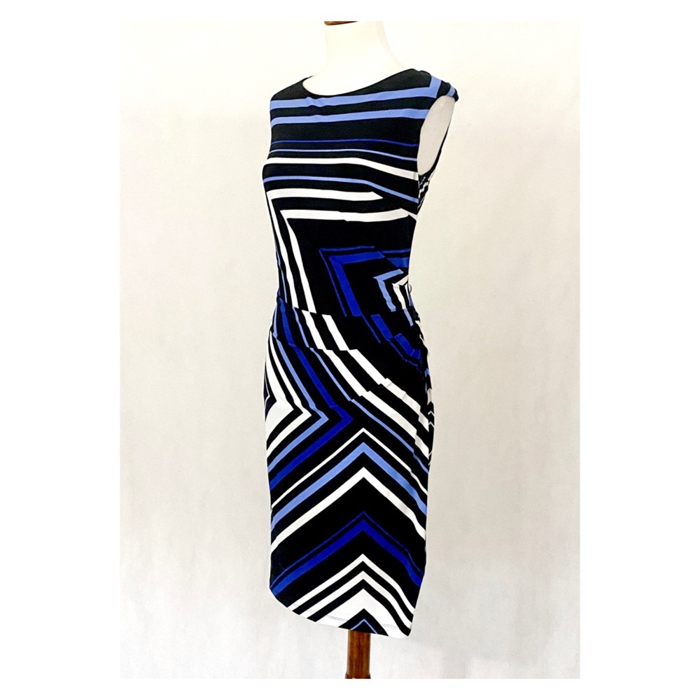 Tommy Hilfiger Blue Black and White Striped Sheath Dress